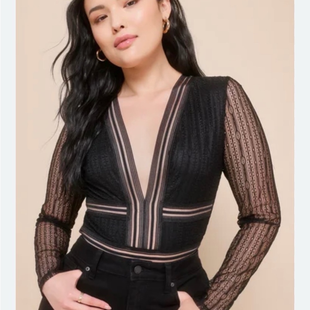 Lulu's Black Sheer Lace Bodysuit